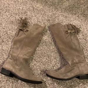 Womens suede knee boot low heel